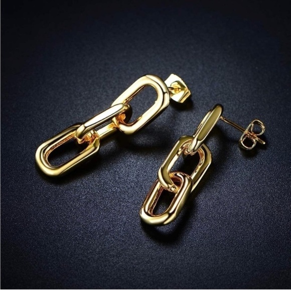 Gold 18k Gold Plated Drop Chain Linked Earrings - Picture 4 of 4